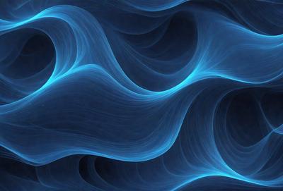 The primary subject of the image is a blue, swirling, and flowing pattern. The setting is a dark blue background, which contrasts with the swirling pattern. The visual style is a digital art or illustration, creating a dynamic and captivating scene. The dominant colors are blue and black, giving the image a calm and serene atmosphere.