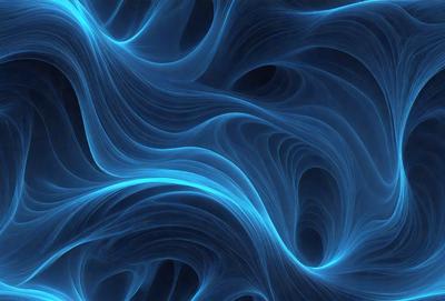The primary subject of the image is a blue, swirling, and flowing pattern. The setting is a blue background, which complements the vibrant blue color of the pattern. The visual style is a digital art or illustration, as the pattern appears to be a digital creation. The colors and mood of the image are predominantly blue, creating a serene and calming atmosphere.