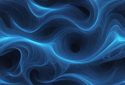 The primary subject of the image is a blue, swirling, and flowing pattern. The setting is a dark background, which contrasts with the blue swirls. The visual style is a digital art or illustration, creating a unique and captivating design. The dominant colors are blue, with some black accents, giving the image a calming and serene atmosphere.