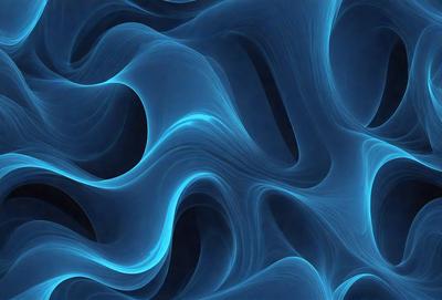 The primary subject of the image is a blue, swirling, and flowing pattern. The setting is a dark blue background, which contrasts with the swirling pattern. The visual style is a digital art or illustration, creating a dynamic and captivating scene. The dominant colors are blue and black, giving the image a calm and serene atmosphere.