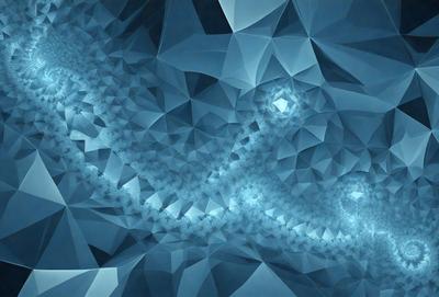The primary subject of the image is a blue geometric pattern, which appears to be a digital art or illustration. The setting is a blue background, and the visual style is a combination of digital art and illustration. The dominant colors in the image are blue and white, creating a calm and serene atmosphere.