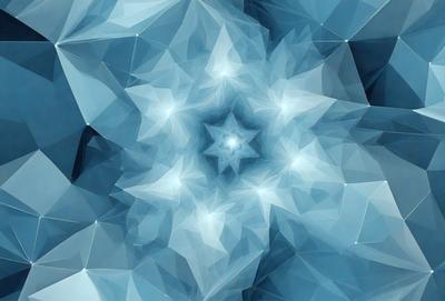 The primary subject of the image is a large, intricate, and colorful design, which appears to be a digital art or illustration. The setting is a blue background, which adds to the overall mood of the image. The visual style is a combination of patterns and textures, creating a unique and captivating appearance. The colors in the design are predominantly blue, which contributes to the calming and serene atmosphere of the image.