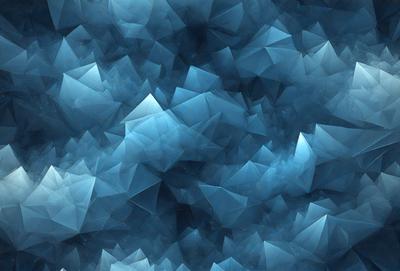The primary subject of the image is a blue and white geometric pattern. The setting is a blue background, and the visual style appears to be a digital art or illustration. The dominant colors are blue and white, creating a calm and soothing atmosphere.