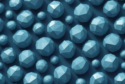 The primary subject of the image is a collection of blue geometric shapes, which are arranged in a visually appealing manner. The setting is a blue background, which provides a contrasting and complementary color to the shapes. The visual style of the image is a combination of digital art and illustration, as the shapes are created using a computer-generated design. The dominant colors in the image are blue and white, giving the scene a calm and serene atmosphere.