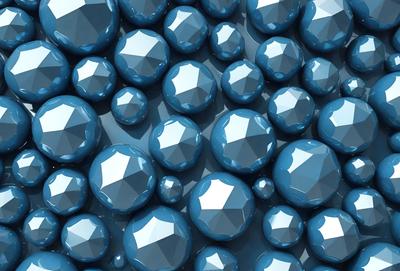 The primary subject of the image is a collection of blue crystals or gemstones. The setting is a blue background, which creates a visually appealing contrast with the crystals. The visual style is digital art, as the crystals are depicted in a 3D manner. The colors and mood of the image are predominantly blue, giving it a calm and serene atmosphere.