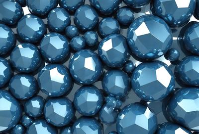 The primary subject of the image is a large collection of blue crystals, which are arranged in a visually appealing manner. The setting is a white background, which provides a clean and uncluttered look. The visual style is a combination of digital art and illustration, creating a vibrant and eye-catching display. The dominant colors are blue and white, giving the image a calm and serene atmosphere.