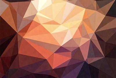 The primary subject of the image is a geometric pattern, which is a digital art piece. The setting is a dark background, and the visual style is a combination of digital art and illustration. The dominant colors in the image are purple and orange, creating a mood of depth and contrast.