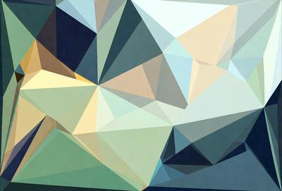 The primary subject of the image is a geometric pattern, which is a blue and yellow triangular shape. The setting is a blue and green background, creating a visually appealing contrast. The visual style of the image is a combination of digital art and illustration, showcasing the intricate design of the triangular pattern. The dominant colors in the image are blue and yellow, creating a vibrant and lively atmosphere.