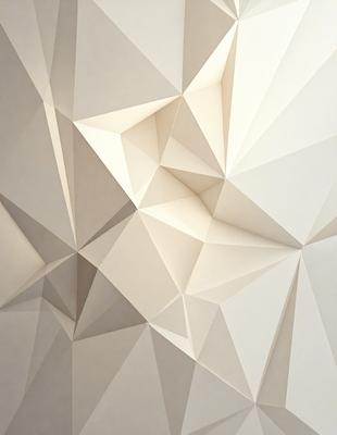 The primary subject of the image is a white wall with a geometric pattern on it. The setting is a room with a white wall, and the visual style appears to be a combination of digital art and illustration. The dominant colors are white and gray, creating a clean and minimalist atmosphere.