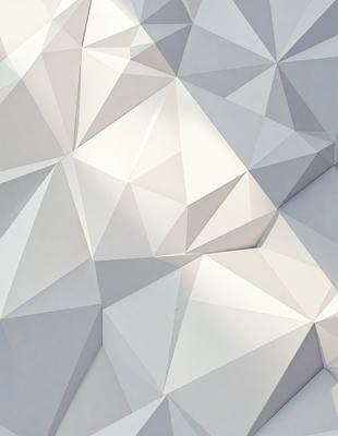 The primary subject of the image is a white, geometric pattern. The setting is a white wall, and the visual style appears to be a digital art or illustration. The dominant colors are white, and the overall atmosphere is clean and minimalistic.