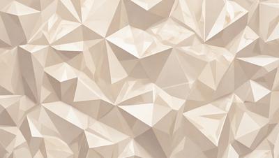 The primary subject of the image is a large, white, geometric wallpaper with a pattern of triangles. The setting is a room with a white wall, and the visual style is a close-up of the wallpaper. The dominant colors are white and beige, creating a clean and minimalist atmosphere.