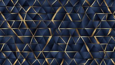 The primary subject of the image is a blue background with a gold pattern. The setting is a blue wall with a gold geometric pattern. The visual style is a combination of digital art and illustration. The dominant colors are blue and gold, creating a calm and sophisticated atmosphere.