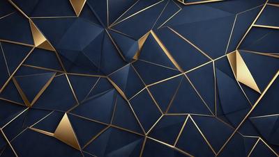The primary subject of the image is a blue and gold geometric pattern. The setting is a blue background, and the visual style appears to be a combination of digital art and illustration. The dominant colors are blue and gold, creating a sense of depth and sophistication.