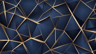 The primary subject of the image is a blue and gold geometric pattern. The setting is a blue background, and the visual style appears to be a digital art or illustration. The dominant colors are blue and gold, creating a sense of depth and sophistication.
