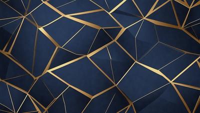 The primary subject of the image is a blue and gold patterned wallpaper. The setting is a blue background, and the visual style is a digital art or illustration. The dominant colors are blue and gold, creating a calm and sophisticated atmosphere.