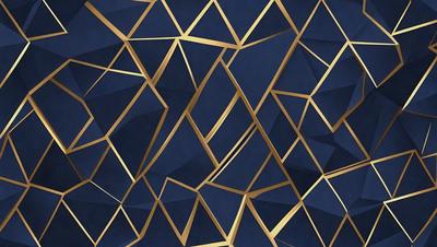 The primary subject of the image is a blue and gold geometric pattern. The setting is a blue background, and the visual style appears to be a digital art or illustration. The dominant colors are blue and gold, creating a sense of depth and sophistication.