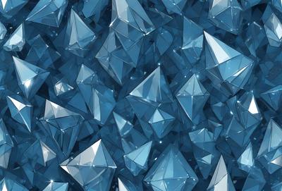 The primary subject of the image is a large number of blue crystals or glass pieces, which are arranged in a visually appealing manner. The setting is a blue background, which provides a striking contrast to the blue crystals. The visual style of the image is a combination of digital art and illustration, creating a unique and eye-catching pattern. The dominant colors in the image are blue, which gives the scene a calm and serene atmosphere.