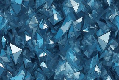 The primary subject of the image is a blue, glass-like material, which appears to be a digital art or illustration. The setting is a blue background, and the visual style is a close-up of the blue material. The colors and mood of the image are predominantly blue, creating a calm and serene atmosphere.