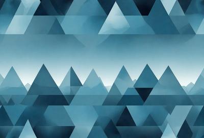 The primary subject of the image is a mountain range, which is depicted in a blue and white color scheme. The setting is a cloudy sky, creating a moody atmosphere. The visual style is a combination of digital art and illustration, with the mountain range being depicted in a geometric pattern. The colors and mood of the image are predominantly blue and white, giving it a serene and dramatic appearance.