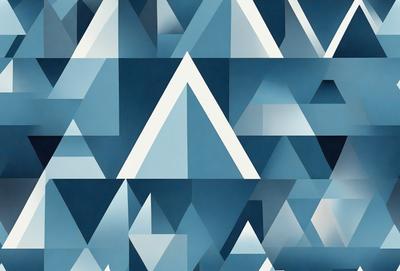 The primary subject of the image is a geometric pattern made up of triangles. The setting is a blue background, which creates a visually appealing contrast with the white triangles. The visual style is a combination of digital art and illustration, giving the image a modern and artistic appearance. The dominant colors are white and blue, creating a clean and calming atmosphere.