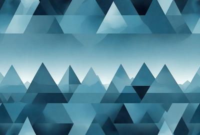 The primary subject of the image is a mountain range, which is depicted in a blue and white color scheme. The setting is a cloudy sky, creating a moody atmosphere. The visual style is a combination of digital art and illustration, with the mountain range being depicted in a geometric pattern. The dominant colors are blue and white, with the blue mountains contrasting against the white sky.