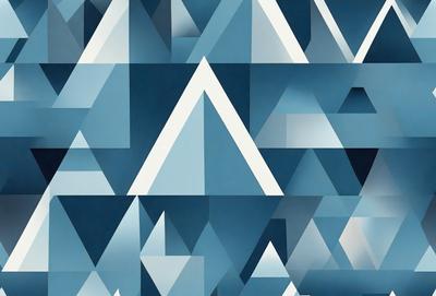 The primary subject of the image is a geometric pattern made up of triangles. The pattern is blue and white, and it is displayed on a blue background. The visual style of the image is digital art, as it appears to be a computer-generated design. The dominant colors in the image are blue and white, creating a calm and soothing atmosphere.