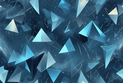 The primary subject of the image is a pattern of blue triangles. The setting is a dark blue background, which creates a contrast with the bright blue triangles. The visual style is a digital art or illustration, as the triangles are arranged in a visually appealing manner. The colors and mood of the image are predominantly blue, giving it a calm and serene atmosphere.