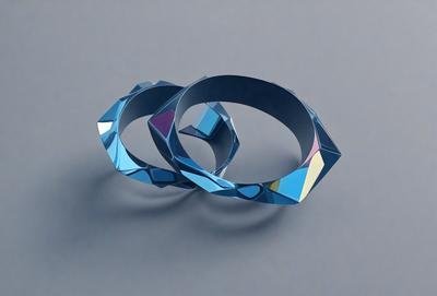 The primary subject of the image is a pair of blue rings. The setting is a gray background, which provides a clean and minimalist appearance. The visual style is a digital art, as the rings are depicted in a 3D format. The dominant colors are blue, which gives the rings a sleek and modern look. The overall atmosphere of the image is elegant and sophisticated.