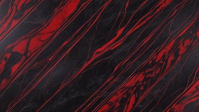 The primary subject of the image is a close-up of a marble countertop with a red and black striped pattern. The setting is a kitchen or bathroom counter, and the visual style is a realistic representation of the marble countertop. The dominant colors in the image are red and black, creating a bold and striking appearance.