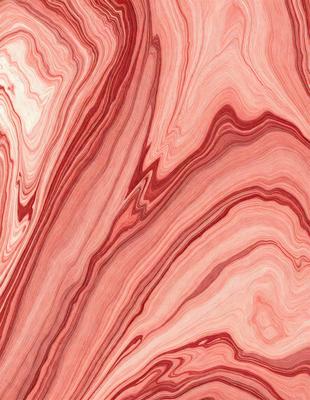 The primary subject of the image is a close-up of a marbled surface, which appears to be a piece of marbled paper. The setting is a room with a wall that features a marbled pattern. The visual style is a close-up of the marbled paper, showcasing its intricate design. The colors and mood of the image are predominantly red and pink, giving it a warm and inviting atmosphere.