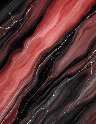 The primary subject of the image is a marbled surface with a red and black striped pattern. The setting is a black and white photo, which gives the image a classic and timeless appearance. The visual style is a close-up of the marbled surface, highlighting the intricate pattern and texture. The colors and mood of the image are predominantly black and red, creating a bold and striking visual effect.