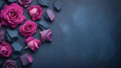 The primary subject of the image is a bouquet of pink roses. The setting is a dark background, which contrasts with the vibrant pink color of the roses. The visual style is a close-up of the roses, showcasing their delicate petals and intricate details. The overall atmosphere is serene and elegant, as the roses are the main focus of the image.