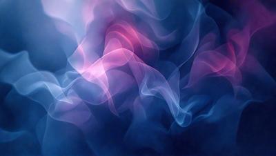 The primary subject of the image is a blue and pink smoke-like pattern. The setting is a dark blue background, which contrasts with the vibrant colors of the smoke pattern. The visual style appears to be a digital art or illustration, as the smoke pattern is not a natural occurrence. The dominant colors are blue and pink, creating a lively and energetic atmosphere.