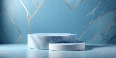 The primary subject of the image is a white marble table with a blue background. The table is placed on a blue marble surface, which adds a touch of elegance to the scene. The visual style of the image is a photo, capturing the details of the marble table and its surroundings. The colors and mood of the image are predominantly blue and white, creating a sense of calmness and sophistication.