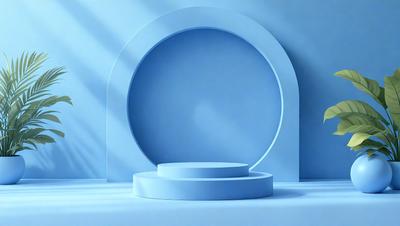 The primary subject of the image is a blue circle, which is the main object, scene, or focus of the image. The setting/background features a white wall, and the visual style is a photo. The colors and mood of the image are predominantly blue, creating a calm and serene atmosphere.