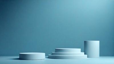 The primary subject of the image is a stack of three white plates. The setting is a blue background, which creates a contrasting and visually appealing scene. The visual style is a photo, capturing the details and textures of the plates. The colors and mood of the image are predominantly blue, giving it a calm and serene atmosphere.