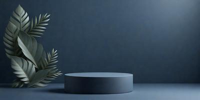 The primary subject of the image is a blue circular object, which appears to be a table or a small stool. The setting is a dark blue background, which creates a contrasting and dramatic atmosphere. The visual style of the image is a photo, capturing the details of the circular object and its surroundings. The colors and mood of the image are predominantly dark and moody, with the blue background and the circular object being the main focus.