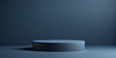 The primary subject of the image is a blue, circular object, which appears to be a table or a piece of art. The setting is a dark blue background, which creates a contrasting and dramatic effect. The visual style of the image is a close-up, which emphasizes the circular shape of the object. The colors and mood of the image are predominantly dark and moody, with the blue object standing out against the dark background.