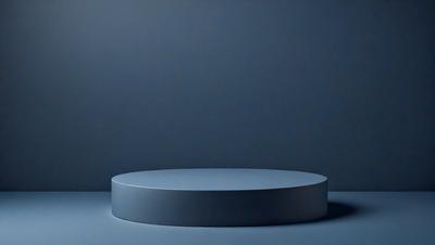 The primary subject of the image is a large, round, blue table. The table is placed against a blue wall, creating a striking contrast. The visual style of the image is a photo, capturing the details of the table and its surroundings. The colors and mood of the image are predominantly blue, giving it a calm and serene atmosphere.
