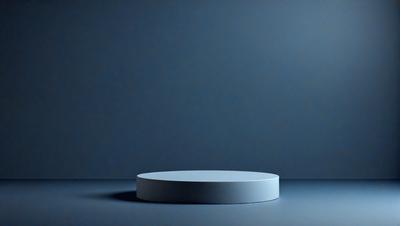 The primary subject of the image is a white, circular object, which appears to be a plate or a bowl, placed on a blue surface. The setting is a dark room, and the visual style is a photo. The dominant colors are blue and white, creating a calm and serene atmosphere.