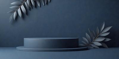 The primary subject of the image is a large, empty, and dark blue bowl. The bowl is placed on a dark blue surface, which serves as the setting or background. The visual style of the image is a combination of photo and digital art, creating a unique and intriguing appearance. The colors and mood of the image are predominantly dark and moody, with the blue bowl and surface providing a sense of depth and mystery.