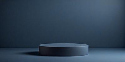 The primary subject of the image is a large, round, blue object. The setting is a dark room with a blue wall, creating a moody atmosphere. The visual style appears to be a photo, as the object is in focus and the background is dark. The colors and mood of the image are predominantly dark and blue, giving it a mysterious and dramatic feel.