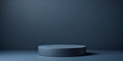 The primary subject of the image is a large, round, blue object, which appears to be a table or a circular piece of art. The setting is a dark blue background, which contrasts with the bright blue object. The visual style of the image is a close-up, focusing on the blue object. The colors and mood of the image are predominantly dark and moody, with the blue object standing out against the dark background.