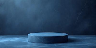 The primary subject of the image is a blue marble tabletop. The tabletop is placed on a blue wall, which serves as the setting and background of the scene. The visual style of the image is a photo, capturing the marble tabletop and the blue wall in detail. The colors and mood of the image are predominantly blue, creating a calm and serene atmosphere.