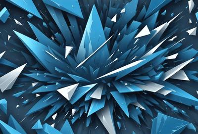The primary subject of the image is a large, blue, crystal-like structure with multiple layers and angles. The setting is a futuristic, space-like environment, with the crystal structure as the main focus. The visual style is a combination of digital art and illustration, creating a unique and intricate design. The dominant colors are blue and white, giving the image a cool and futuristic mood.