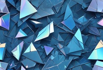 The primary subject of the image is a blue and purple patterned background featuring a lot of broken glass or shattered pieces. The setting is a blue and purple background, and the visual style appears to be a digital art or illustration. The colors and mood of the image are predominantly blue and purple, creating a visually striking and somewhat mysterious atmosphere.