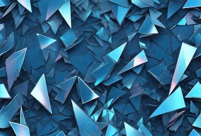 The primary subject of the image is a blue background with a pattern of blue triangles. The setting is a blue sky, and the visual style is digital art. The dominant colors are blue and purple, creating a calm and serene atmosphere.