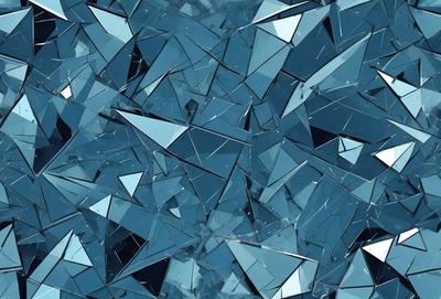 The primary subject of the image is a blue and white patterned surface, which appears to be a glass or a piece of artwork. The setting is a blue background, and the visual style is a combination of photo and digital art. The colors and mood of the image are predominantly blue and white, creating a calm and serene atmosphere.