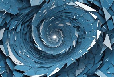 The primary subject of the image is a spiral or vortex, which is a central element in the scene. The spiral is surrounded by a blue background, giving it a vibrant and dynamic appearance. The visual style of the image is a combination of digital art and illustration, creating a unique and intricate design. The colors and mood of the image are predominantly blue, which adds to the sense of depth and complexity in the spiral's structure.