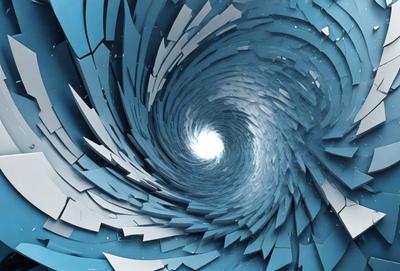 The primary subject of the image is a spiral or tunnel-like structure, which appears to be a part of a larger, more complex design. The setting is a blue background, which adds to the overall visual style. The image is a digital art or illustration, showcasing a creative and intricate design. The colors and mood of the image are predominantly blue, giving it a calm and serene atmosphere.